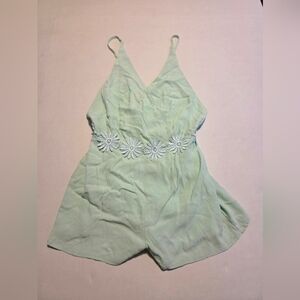 Maddy K Green Embellished Spaghetti Strap Backless Camisole Romper Size M EUC
